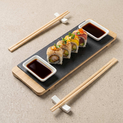 Set Sushi para 2 Personas en Tabla Bamboo y Palillos