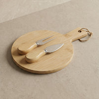 Set Tabla de Bamboo con 2 Cuchillos Queso 25x18 cm