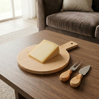 Set Tabla de Bamboo con 2 Cuchillos Queso 25x18 cm