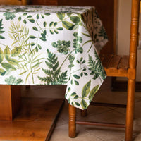 Set Juego de loza Cerámica 16 piezas Vajilla Blanca y Mantel antimanchas Botanico 130x180