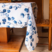Set Juego de loza Cerámica 16 piezas Vajilla Blanca y Mantel antimanchas Eucalipto 130x180