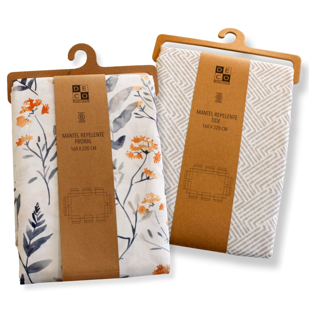 Set 2 Manteles Antimanchas Floral y Tide 130x180 cm