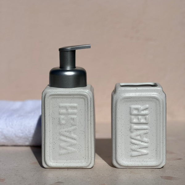 Set 2 accesorios de baño Dispensador de jabón y Vaso Cerámica Blanco - Decoexpress