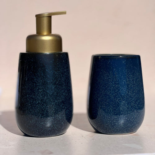 Set 2 accesorios de baño Dispensador de jabón y Vaso Cerámica Marino - Decoexpress