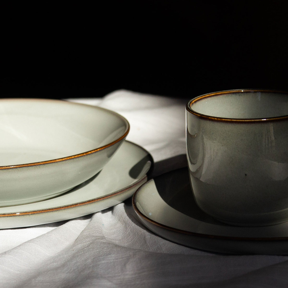 Set 4 Bowls Soperos Cerámica Borde Beige - Loza granel