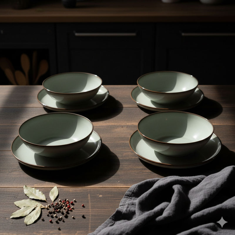 Set 4 Bowls Soperos Cerámica Borde Beige - Loza granel