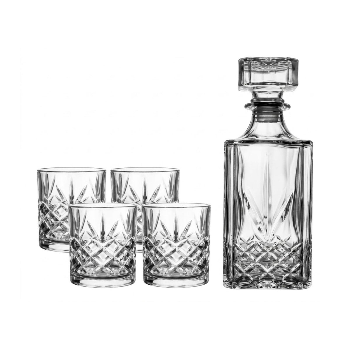 Set Botella 1Lt y 4 Vasos Whisky 325 ml