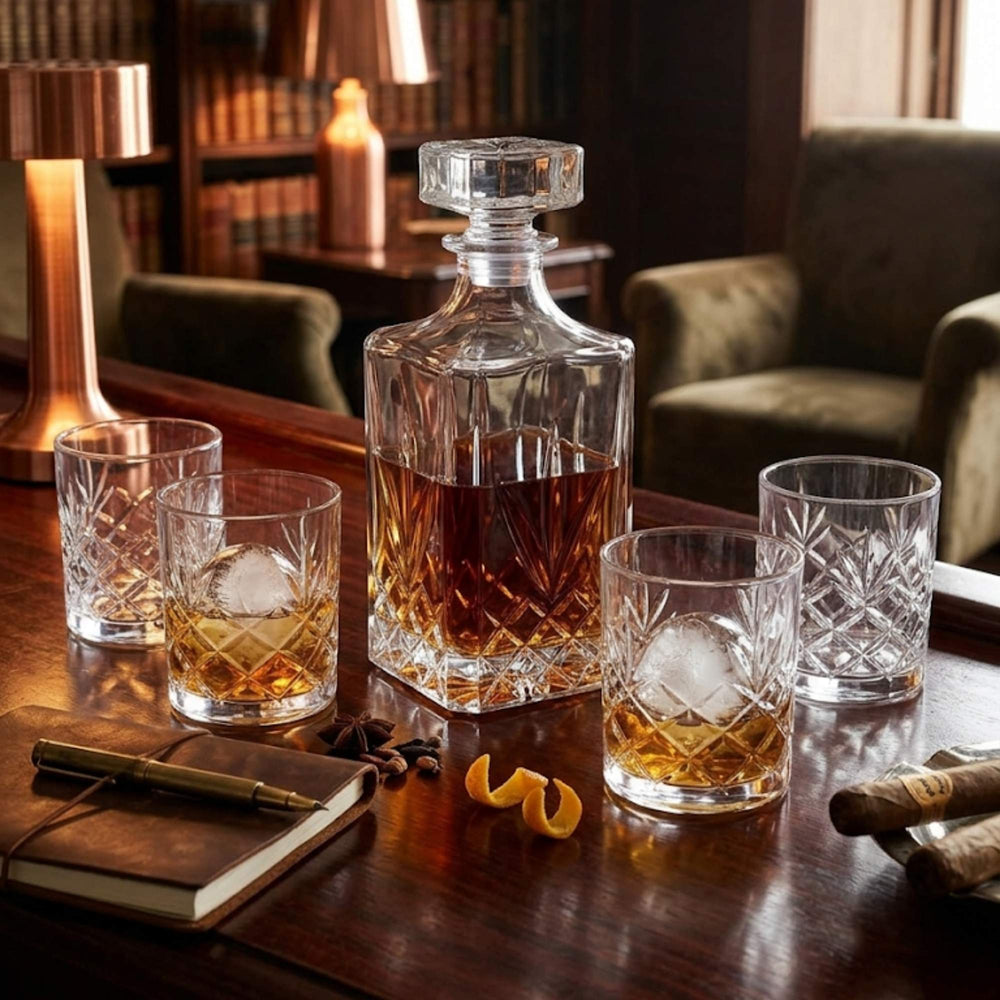 Set Botella 1Lt y 4 Vasos Whisky 325 ml