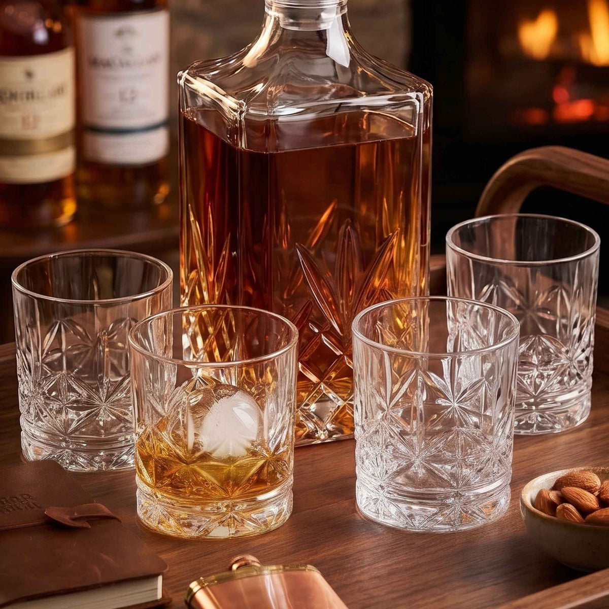 Set Botella 1Lt y 4 Vasos Whisky 325 ml