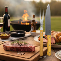 Tabla de asado + tenedor y cuchillo parrillero