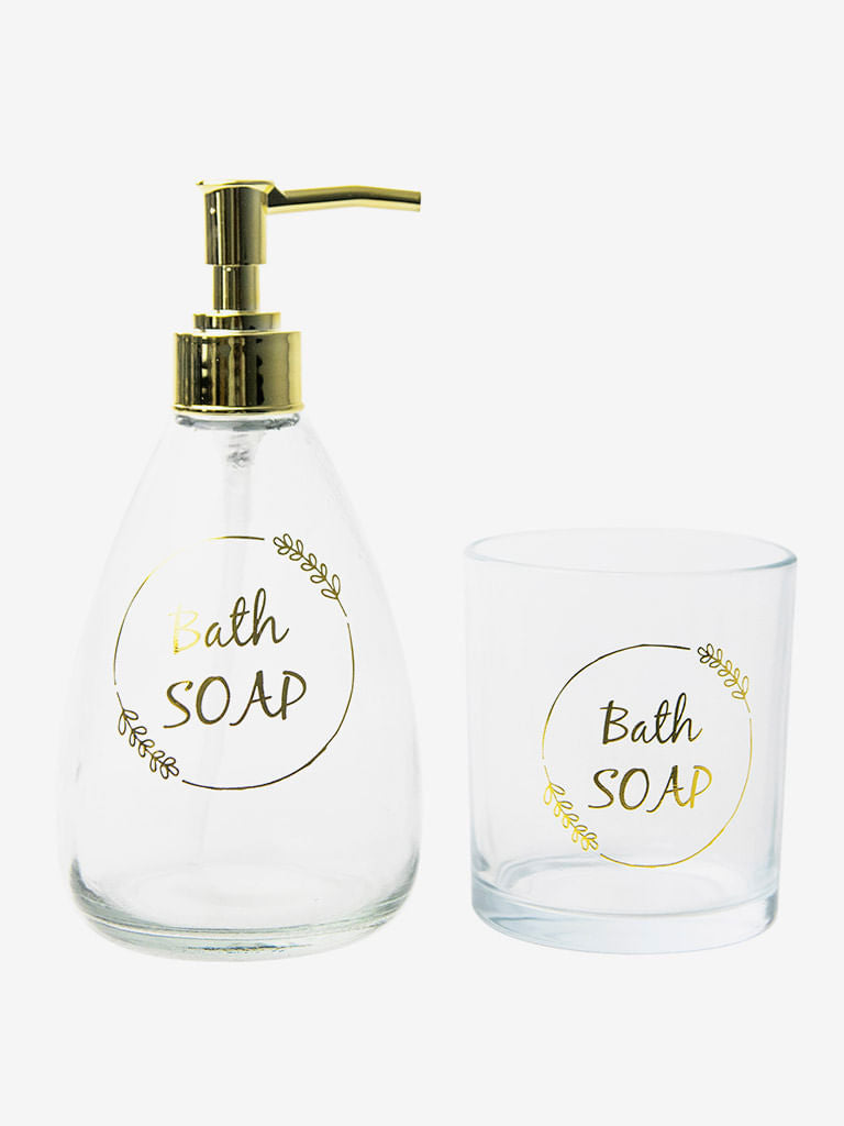 Set 2 Piezas Dispensador y Vaso Bath Soap Gold