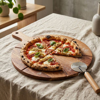 Tabla de Madera Acacia con Cortador de Pizza 42x32 cm