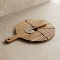 Tabla de Madera Acacia con Cortador de Pizza 42x32 cm