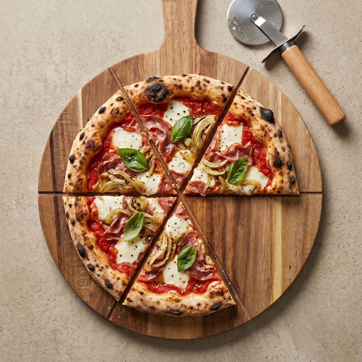 Tabla de Madera Acacia con Cortador de Pizza 42x32 cm