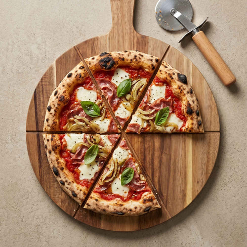 Tabla de Madera Acacia con Cortador de Pizza 42x32 cm