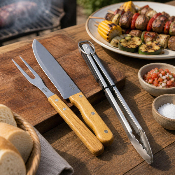 Set 3 Pzs Cuchillo, Tenedor y Tenaza Asado Lyn - Decoexpress