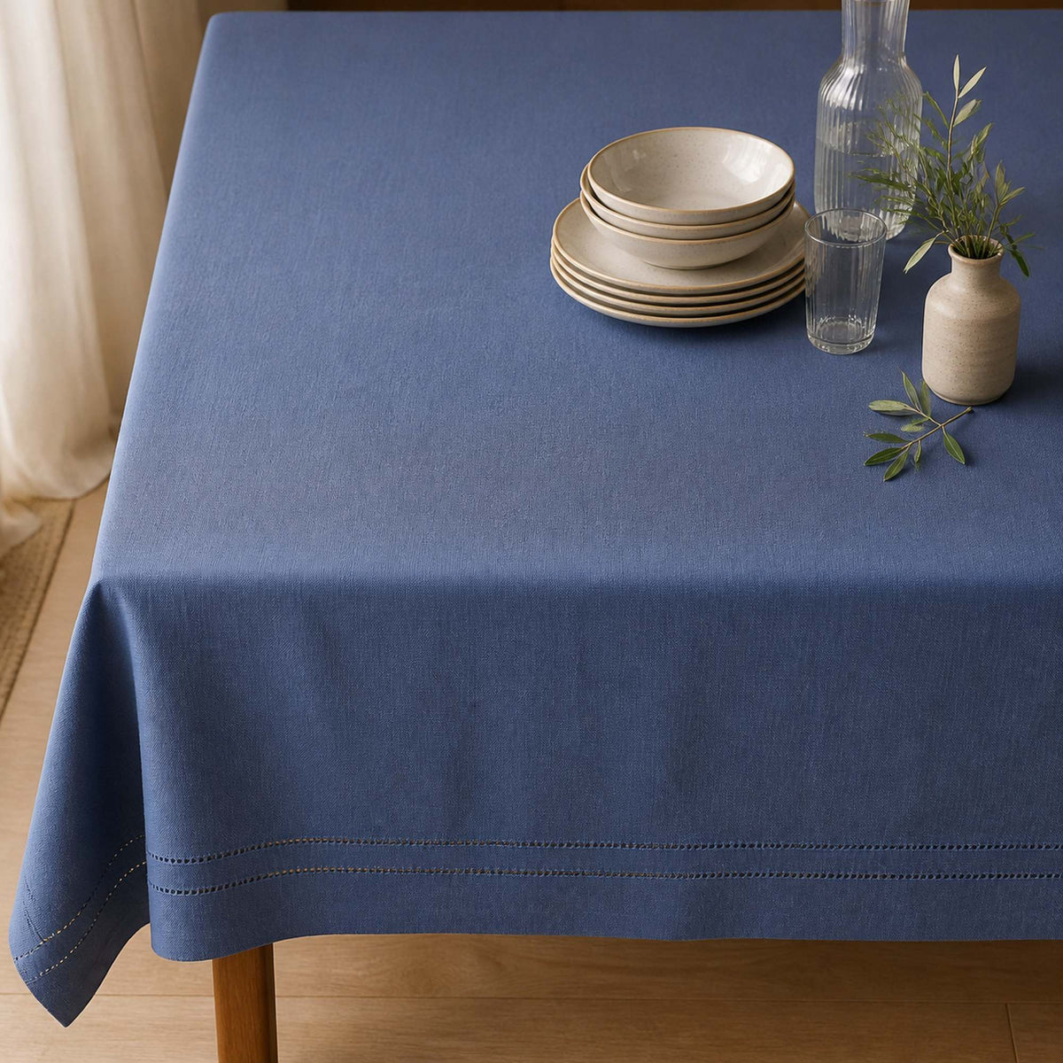 Mantel Picot Azul 160x230 cm vista superior - Decoexpress