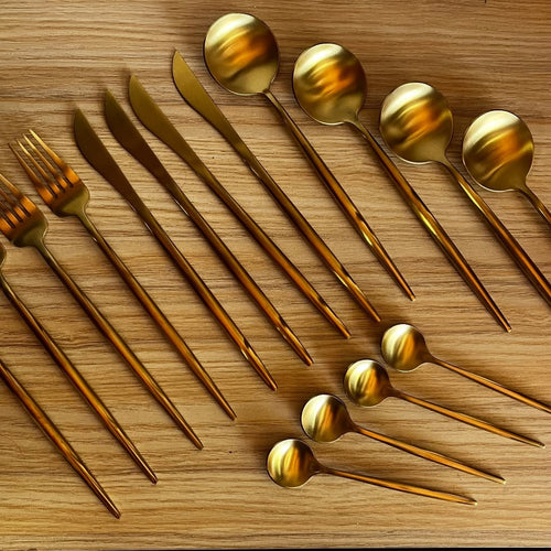 Set de Cubiertos 16 Piezas Dorado Acero Inoxidable 18/10 - Decoexpress